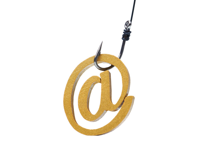 A fish hook with email sign / Online fraud / Email phishing attack concept