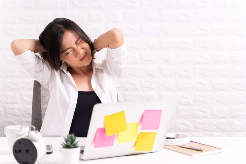 Woman has body pain at office: Office syndrome concept